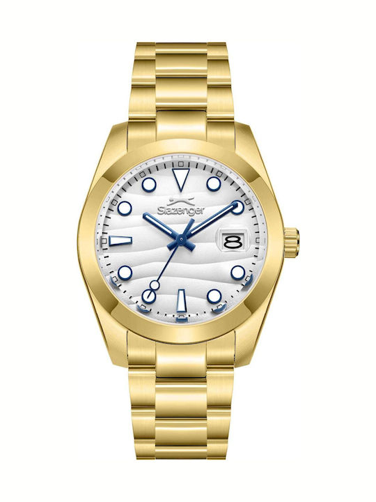 Slazenger Herrenuhr Batterie mit Gold Metallarmband