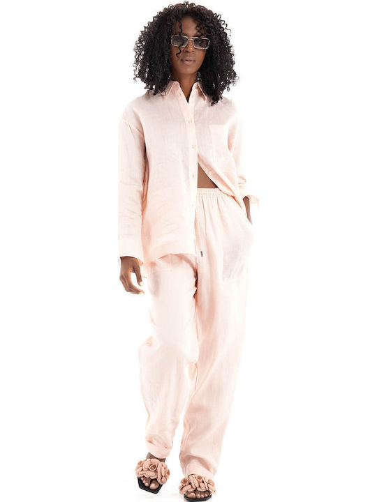 Dama Tesatura Pantaloni cu Croială Normală Pale Pink
