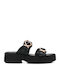 Δερμάτινα Γυναικεία Σανδάλια Flatforms Μαύρα