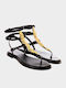 Leather Women's Flat Sandals Anatomic in Black Color