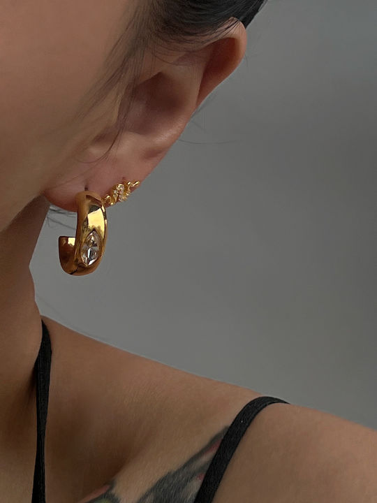 Enotia Earrings Hoops made of Steel Gold Plated with Stones