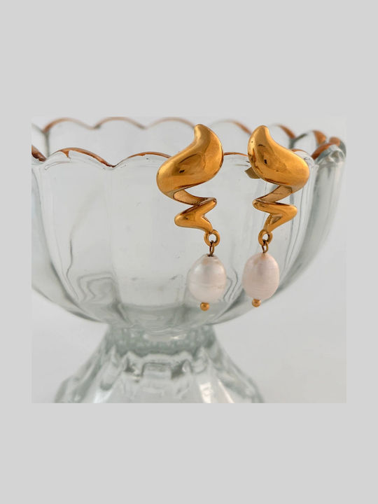 Enotia Earrings made of Steel Gold Plated with Pearls