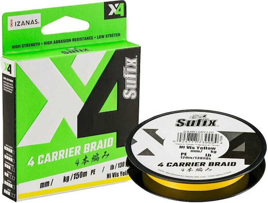 Νήμα Sufix X4 Hi Vis Yellow 0.165mm Pe 1.0 150m