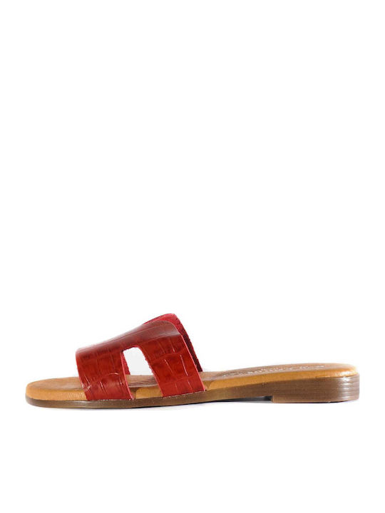 Leather Women's Flat Sandals in Red Color