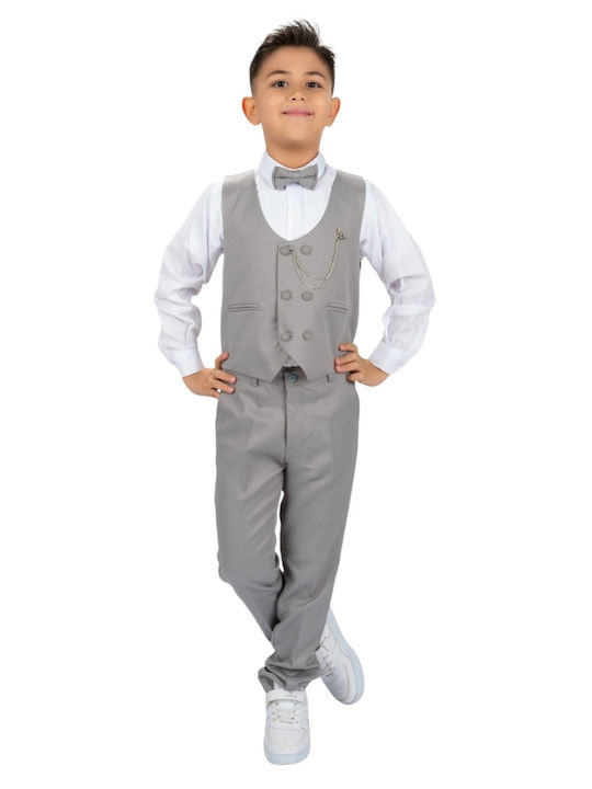 TakTakBaby Boys Baptism Suit with Vest 5pcs Gray