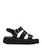 Leder Flache Sandalen für Damen in Schwarz Farbe
