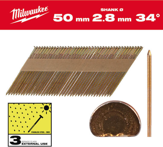 D-Frame Nails Hot Galvanized Ring Shank 34° 2.8mm Length 50mm 2,200 Pcs M18 Ffn Milwaukee 4058546419806