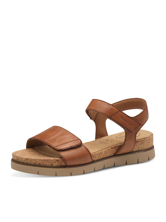 Tamaris Leather Women's Flat Sandals Tabac Brown