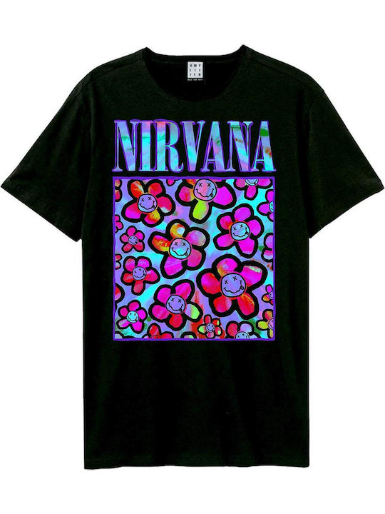 Amplified T-Shirt Nirvana Neon Blumen Schwarz Unisex Zav210p169