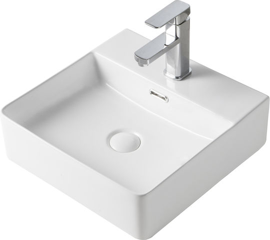 OneLife Einbaubadezimmerwaschbecken aus Porzellan 46x46x16cm Weiß