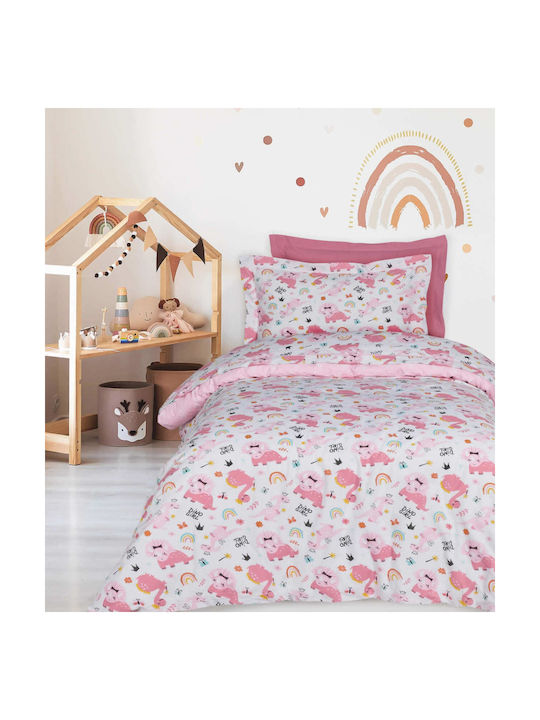 Das Home Σετ Σεντόνια Μονά Βαμβακερά Pink, White 170x260cm 3τμχ