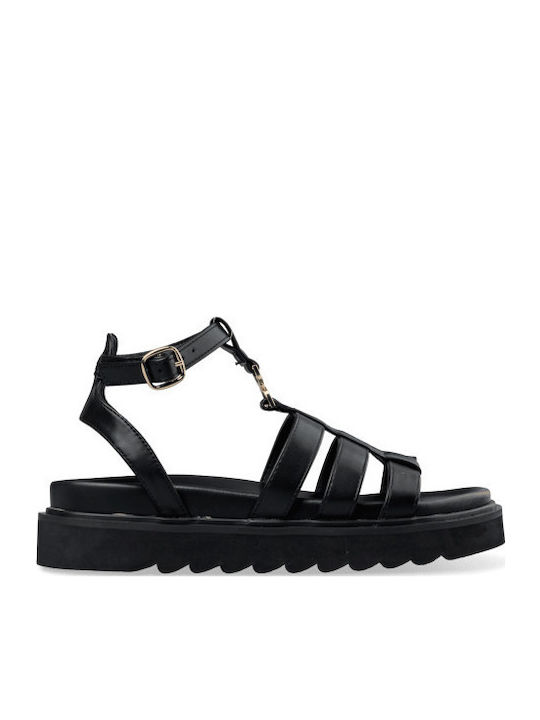 Sandale Casual Damă Gladiator Flatforme Negre