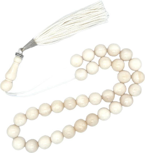 Kompologadiko Camel Bone Worry Beads with Tassel with 33 Beads Beige