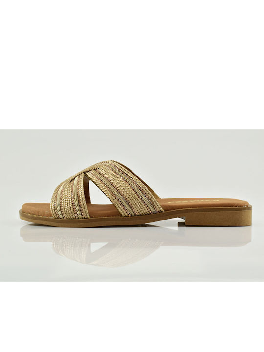 Ragazza Leather Women's Flat Sandals in Gold Color