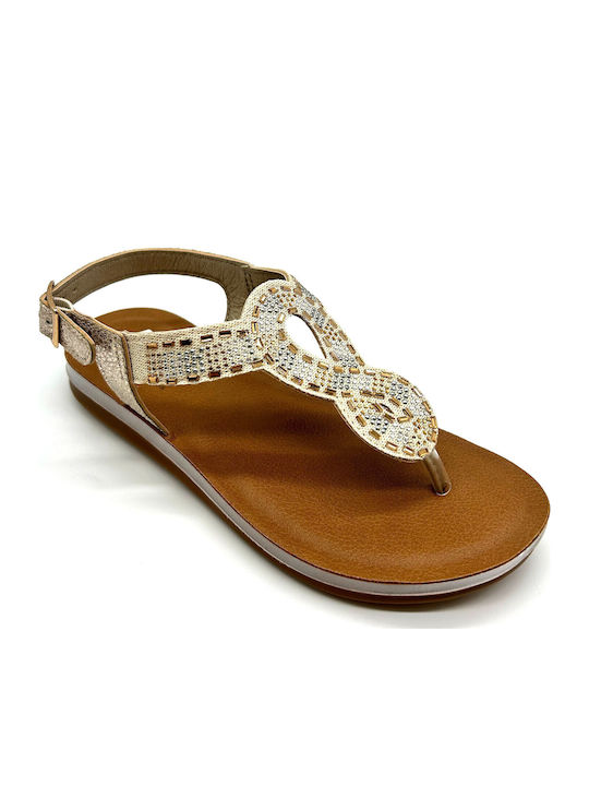 Women's Flat Sandals Anatomic with Strap in Gold Color