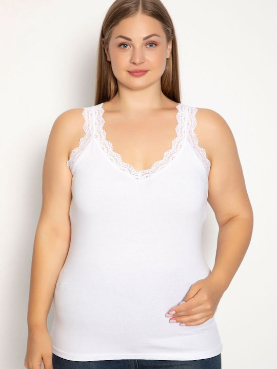 Plus Size Women's Cotton T-Shirt with Spaghetti Strap White