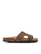 Leather Women's Flat Sandals Animal Print