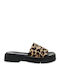 Leather Women's Flat Sandals Flatforms LEOPARD PONY