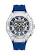 Herrenuhr 47 mm Chronograph mit Batterie und blauem Silikonarmband