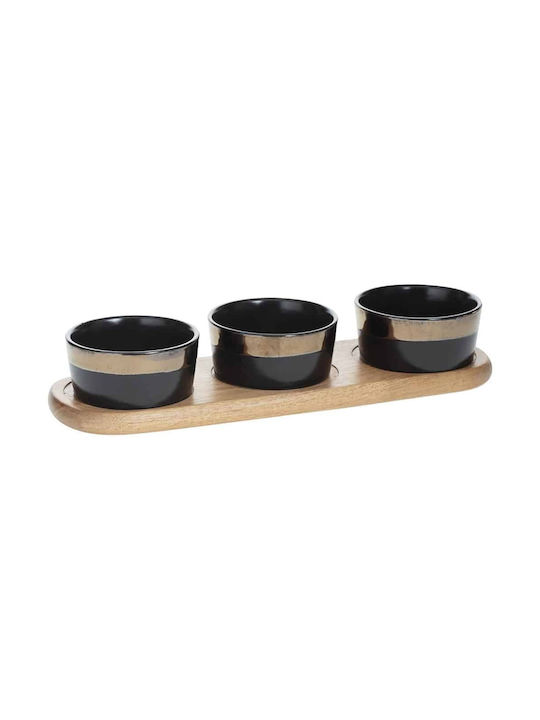 Secret de Gourmet Porcelain Dessert Divided Serving Tray with 3 Slots Black Ø8.8cmxY5.6cm 32x10.5x5.6cm