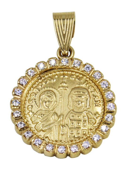 Roloi Kaliamanis Pendant Kids Talisman Double Sided Konstantinato made of Gold 14K PM1269