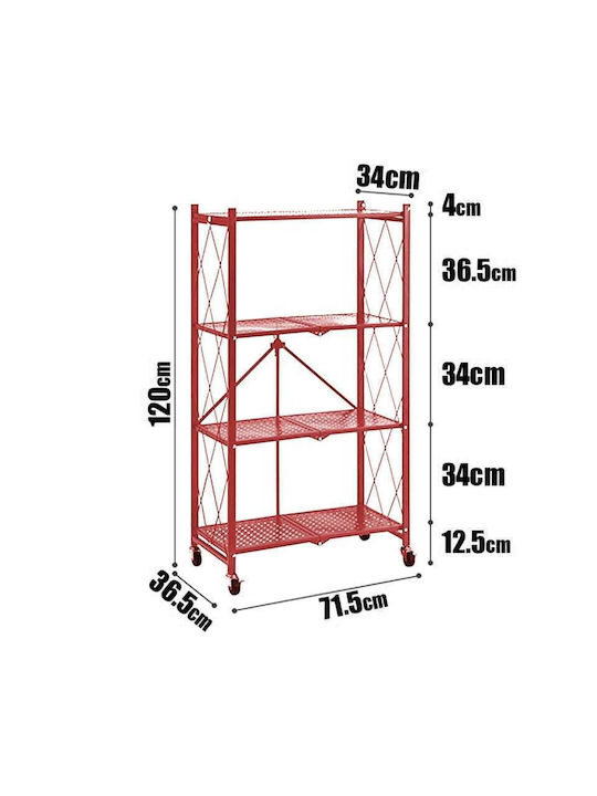 Küchengestell Metallisch 3 Ebenen Rotes 71.5x36.5x120cm