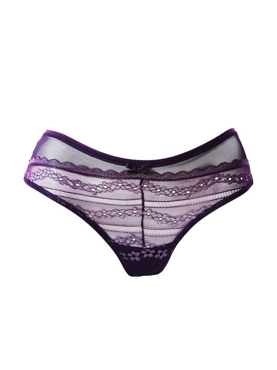 Hellena Paris String με Δαντέλα Μωβ