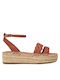 Women's Leather Ankle Strap Platforms Tabac Brown