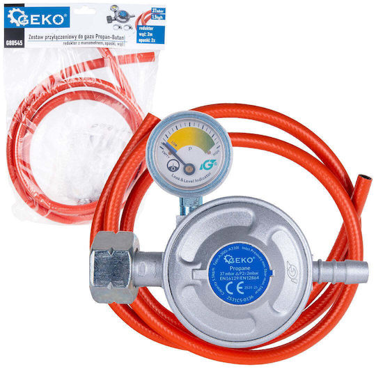 Propangas-Butangas-Anschlussset – Regler Manometer Klemmen Schlauch 2m Geko G80545