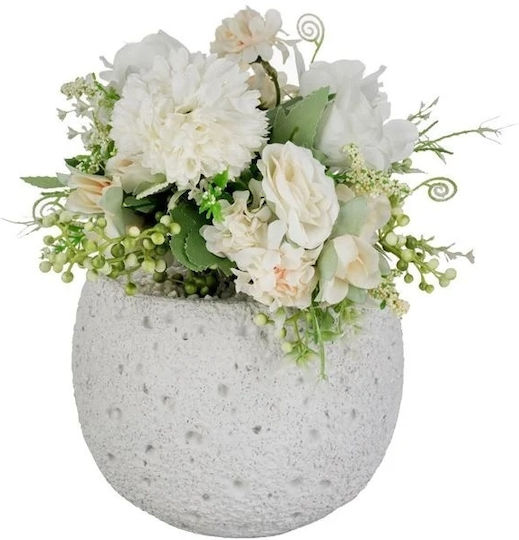 Floare Artificială în Ghiveci Decorativ din Ciment Ø15x22cm Alb Somon