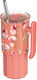 Quokka Glass Thermos Stainless Steel BPA Free 720ml Floral Coral with Straw