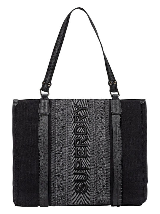 Superdry Leder Damentasche Tote Handtasche Schwarz W9110412A-02A