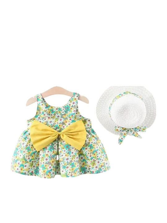 Girls Dress Sleeveless Floral Set with Accessories Yellow/multicolor