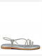 Leather Women's Flat Sandals in Silver Color