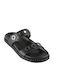 Leder Flache Sandalen für Damen Flatforms in Schwarz Farbe