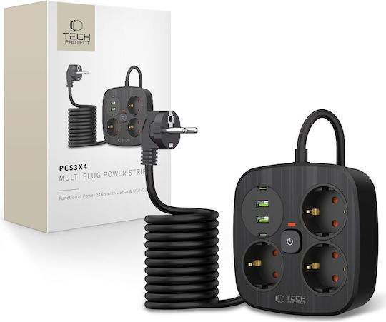 Tech-Protect PCS3X4 Πολύπριζο 3 Θέσεων με 2 USB-A, 2 USB-C και Καλώδιο 2m