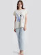 Happy People Summer Women's Cotton Pajama Set Light Blue