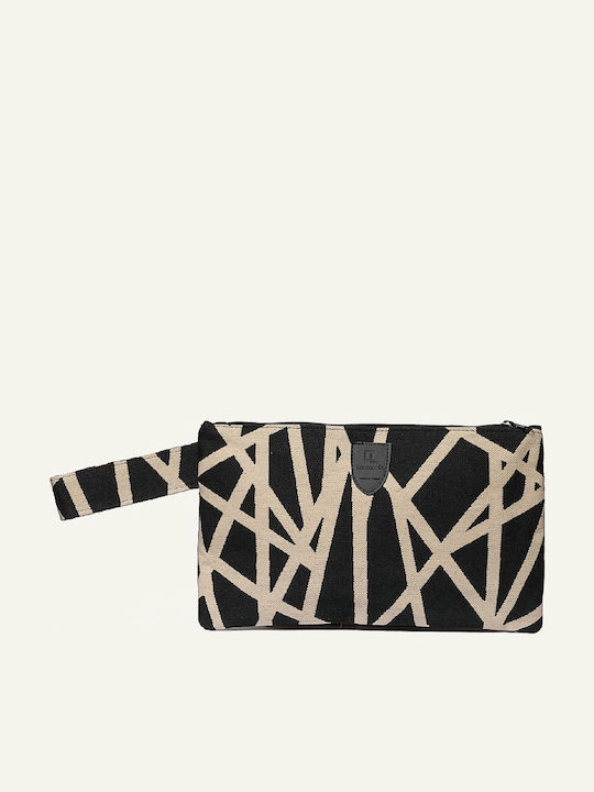 Poche Block Black Toiletry Bag Covered in Ecru Black Fabric