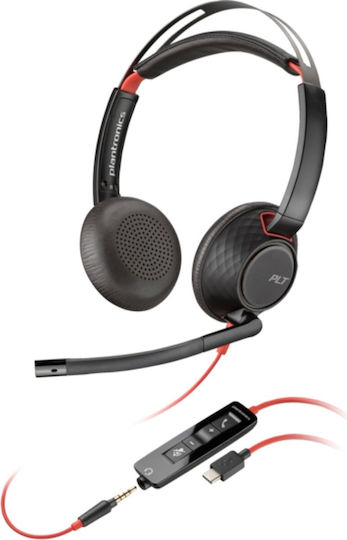 Poly Blackwire C5220 На ушите Мултимедийни слушалки с микрофон и връзка USB-C в Черен цвят