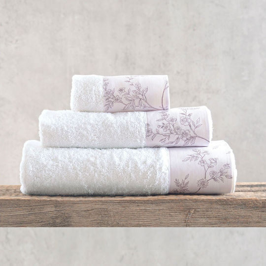 Rythmos Set of Bath Towels 3 pcs Odet White-Purple Weight 500gr/m²