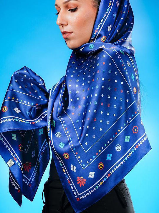 Kalfas Luxury Silk Γυναικείο Μεταξωτό Φουλάρι Μπλε