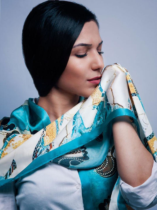 Kalfas Luxury Silk Women's Silk Scarf Light Blue