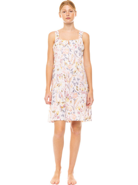 Pink Label Καλοκαιρινό Βαμβακερό Γυναικείο Νυχτικό Floral Rose