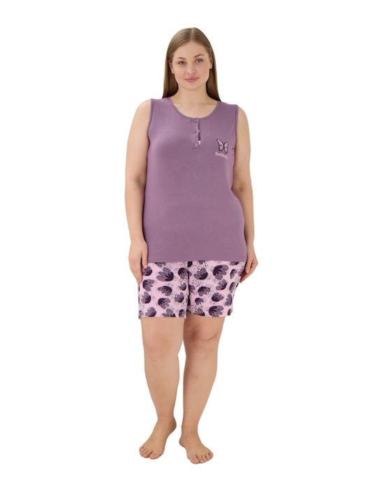 Modalove Sommer Damen Pyjama-Set Purple