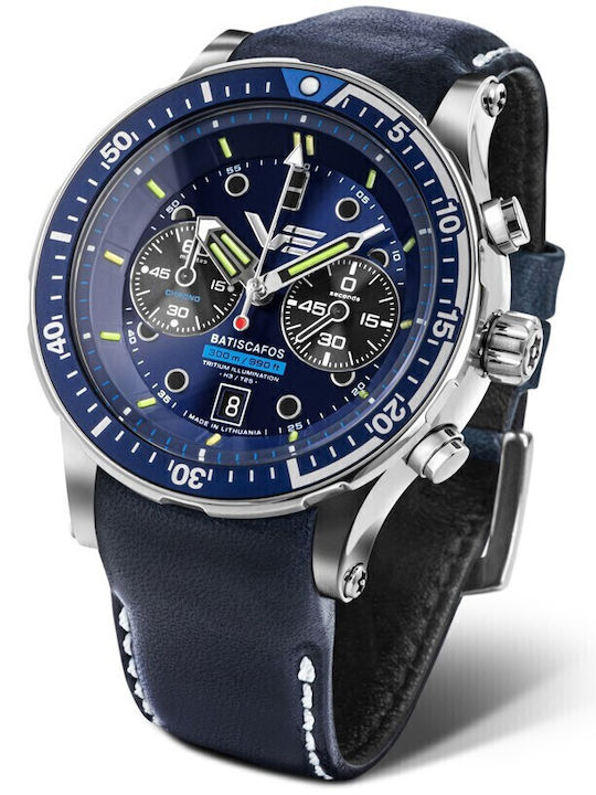 Vostok Europe Ceas Barbati Cronograf Baterie cu Curea Din Piele Albastre