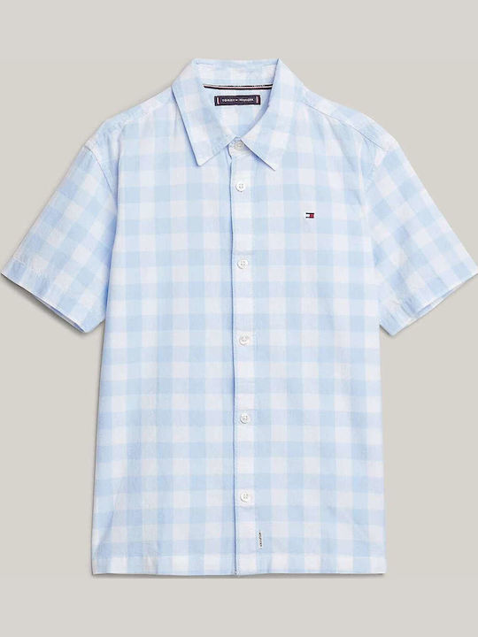 Kids Checked Shirt Short Sleeve Light Blue