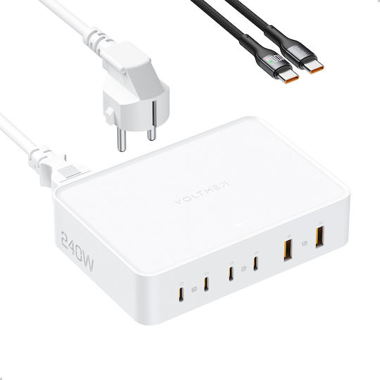 Voltme Βάση Φόρτισης GaN με 2 Θύρες USB-A και 4 Θύρες USB-C 240W Power Delivery σε Λευκό χρώμα (Revo 240)
