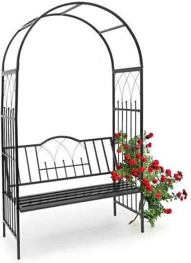 Arcadă Metalică de Grădină pentru Flori Cățărătoare cu Bancă pentru 2 Persoane Negru Dimensiuni 203 X 114.5 X 59 Cm Relaxdays