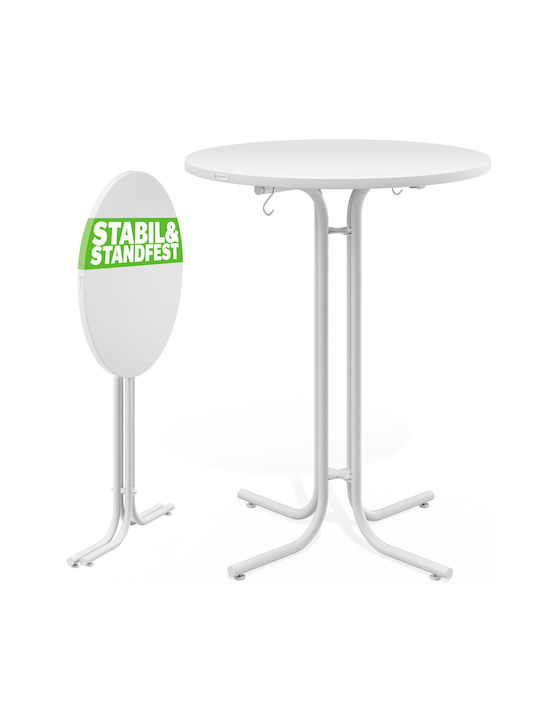 Masă Metalică Catering Pentru Spații Exterioare Mici Pliabilă Albă 70x70x110cm