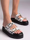 Leather Women's Flat Sandals Flatforms Black/White